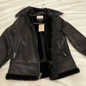Universal Thread Black Leather Jacket with Faux Fur